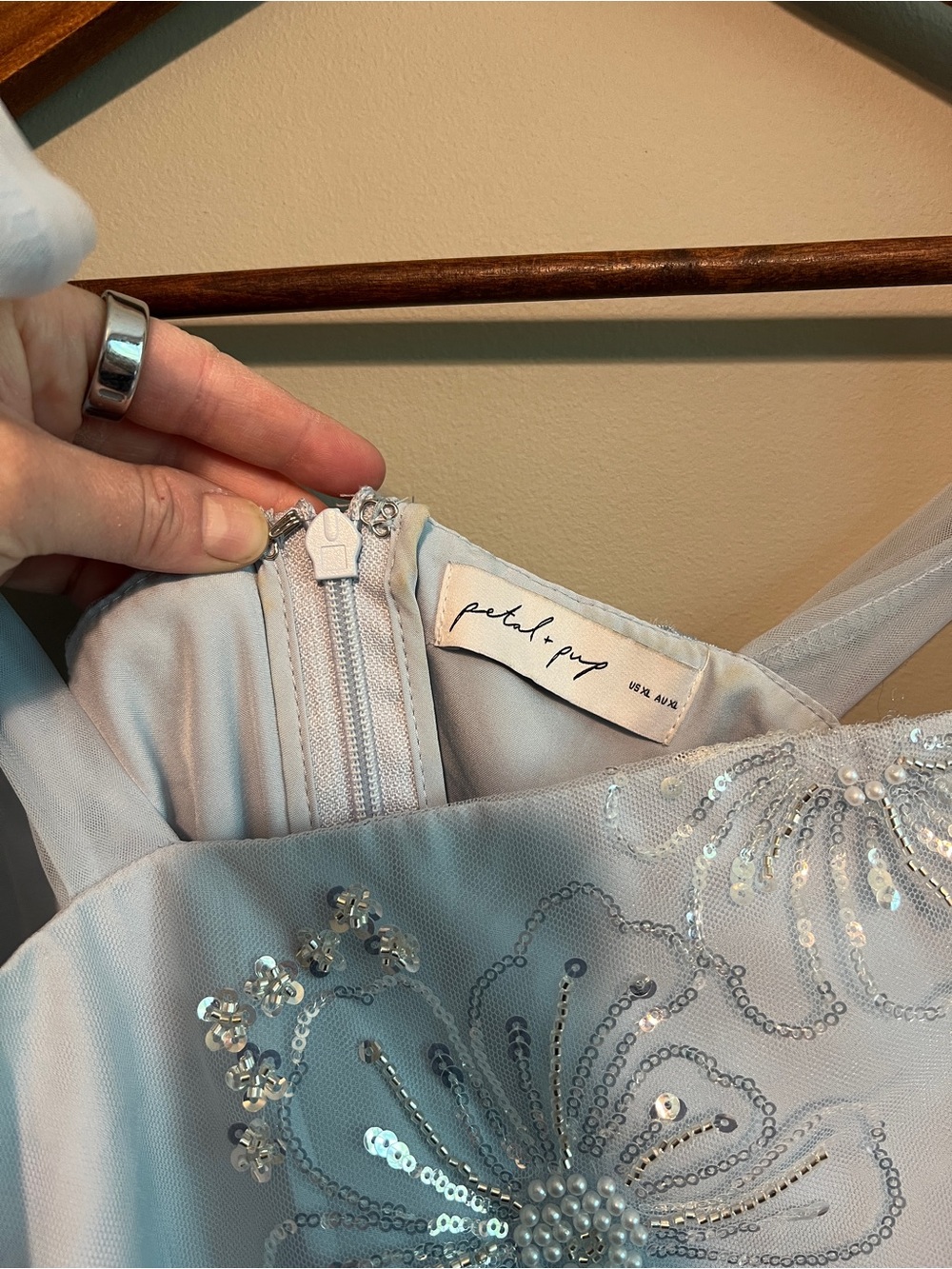 Petal & Pup Light Blue Floral Sequin Mini Dress - Picture 8 of 8